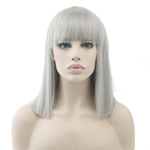 Short Straight  Synthetic Hair Gray Nature Wigs