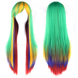 Long Ombre Color High Temperature Wigs Pink Blue Synthetic Wig