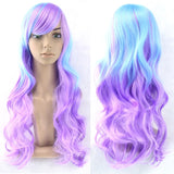 Long Ombre Color High Temperature Wigs Pink Blue Synthetic Wig