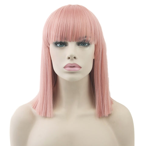 Short Straight Wig High-Temperature Synthetic Hair Pink Wigs