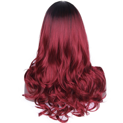 Long Wavy Ombre Red and Blonde Synthetic Wig