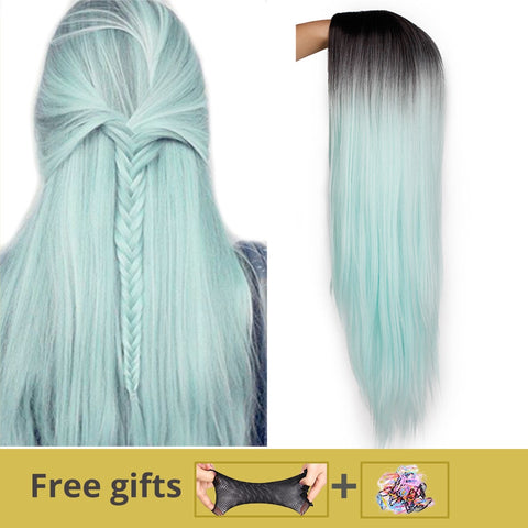Ombre Green Straight Long Synthetic Wigs