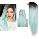 Ombre Green Straight Long Synthetic Wigs