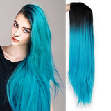 Ombre Green Straight Long Synthetic Wigs