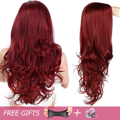 Long Red Wavy Synthetic Hair Wig